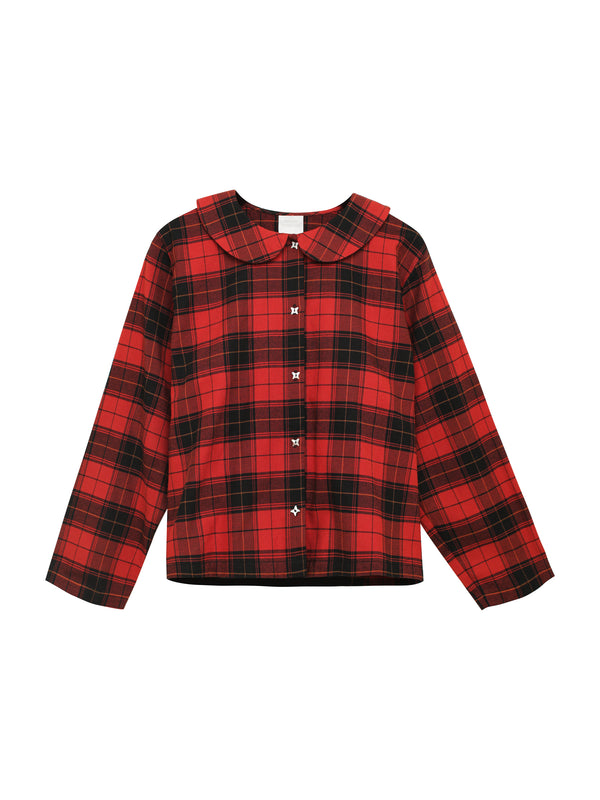 Modern holiday pajama shirt  in red buffalo plaid. 